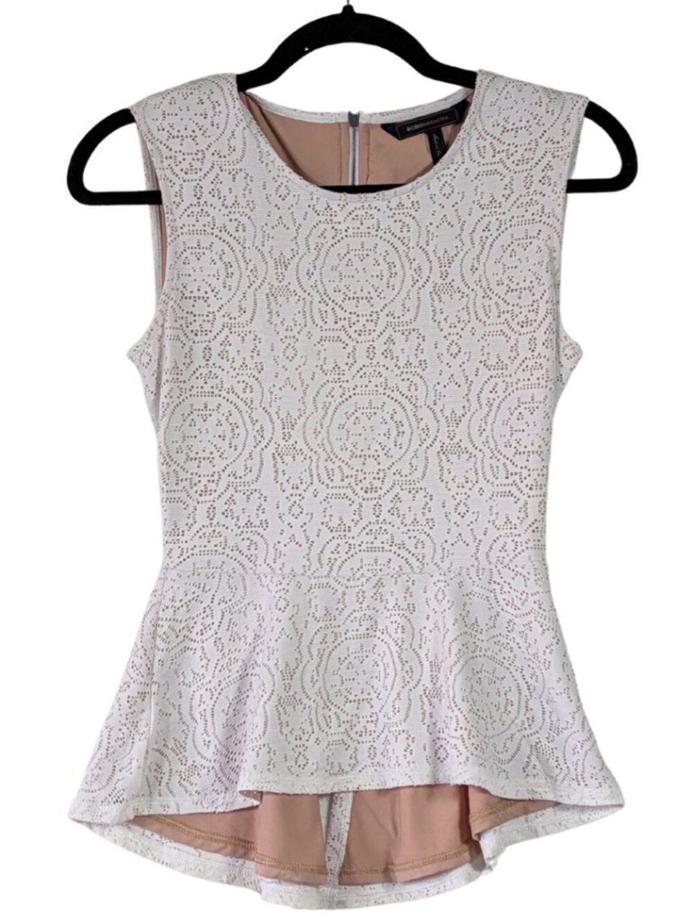 BCBGMAXAZRIA Lyna White Floral Lace Sleeveless Peplum Top Size XS